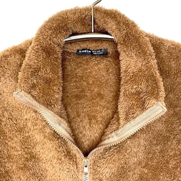 SHEIN | Women’s Tan / Brown SHEIN Chunky Fleece Full Zip Collared Sweatshirt - Picture 7 of 9